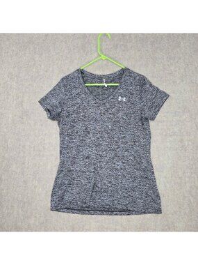 Under Armour V-Neck Short Sleeve T-Shirt Black Heather Medium Lightweight